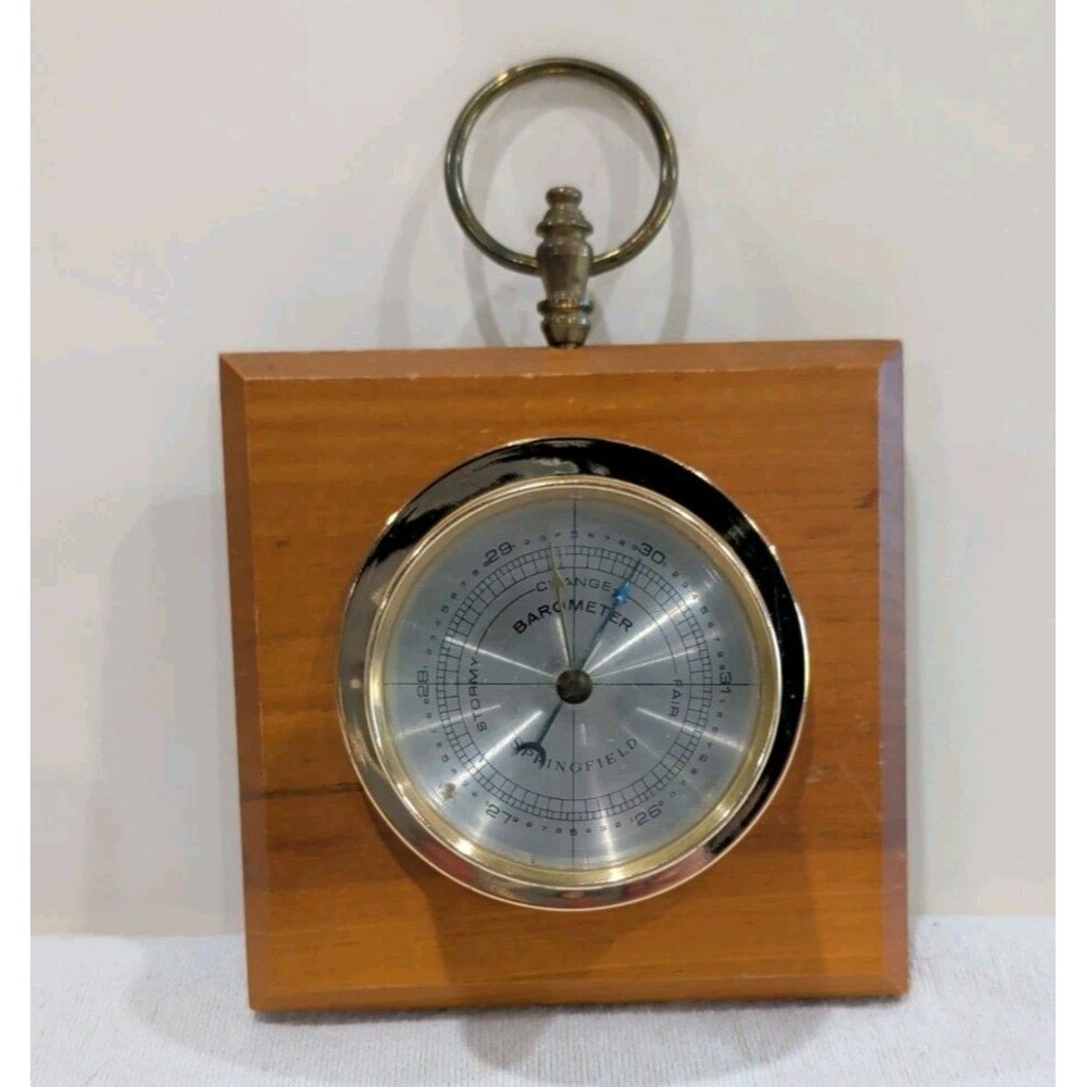 Vintage SPRINGFIELD Barometer Mounted to Wooden Plaque 5.5" X 5.5"